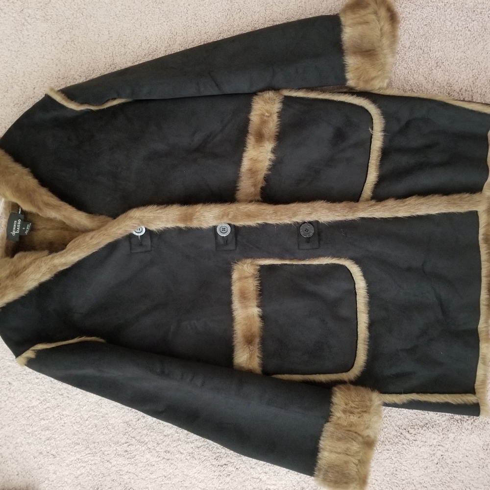 Dennis basso leather coat with fur trim